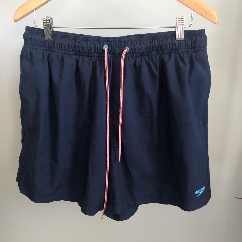 Speedo Men's Navy Swim Shorts with Pink Drawcord Accent